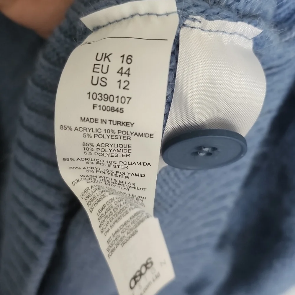 ASOS Design V-Neck Cardigan Puff Sleeve Blue UK 16 | US 12 NEW NWT - Picture 7 of 15